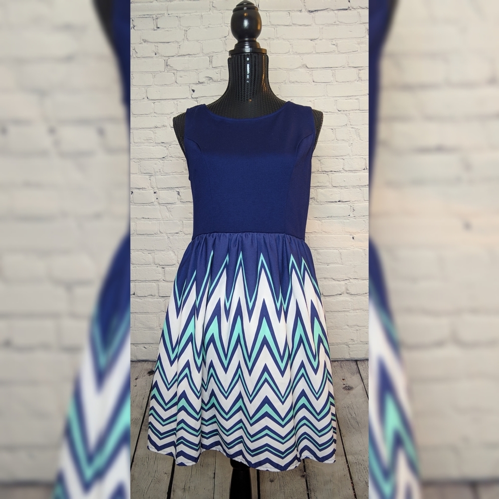 Navy Chevron Babydoll Dress